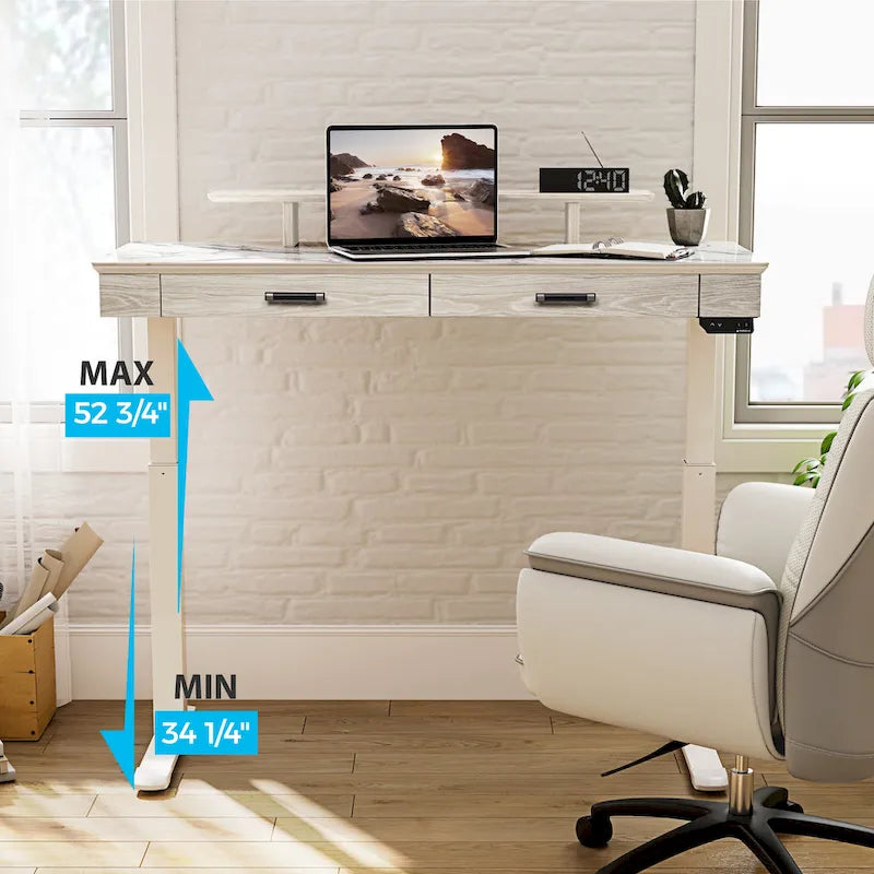 Eureka Ergonomic 55  Slate Stone Standing Desk Executive Writing Desk with 2 Drawers & Monitor Stand