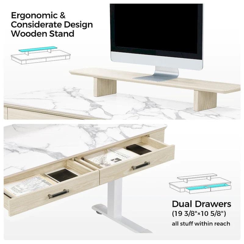 Eureka Ergonomic 55  Slate Stone Standing Desk Executive Writing Desk with 2 Drawers & Monitor Stand