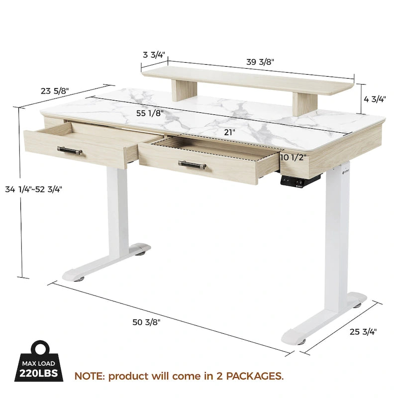 Eureka Ergonomic 55  Slate Stone Standing Desk Executive Writing Desk with 2 Drawers & Monitor Stand
