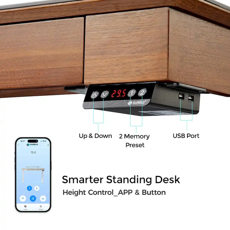 Eureka Ergonomic 55  Slate Stone Standing Desk Executive Writing Desk with 2 Drawers & Monitor Stand