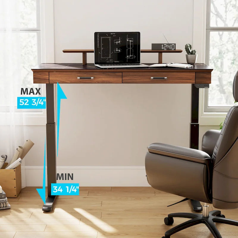 Eureka Ergonomic 55  Slate Stone Standing Desk Executive Writing Desk with 2 Drawers & Monitor Stand