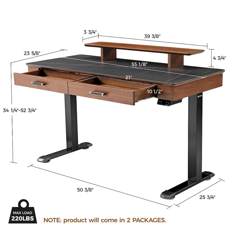 Eureka Ergonomic 55  Slate Stone Standing Desk Executive Writing Desk with 2 Drawers & Monitor Stand