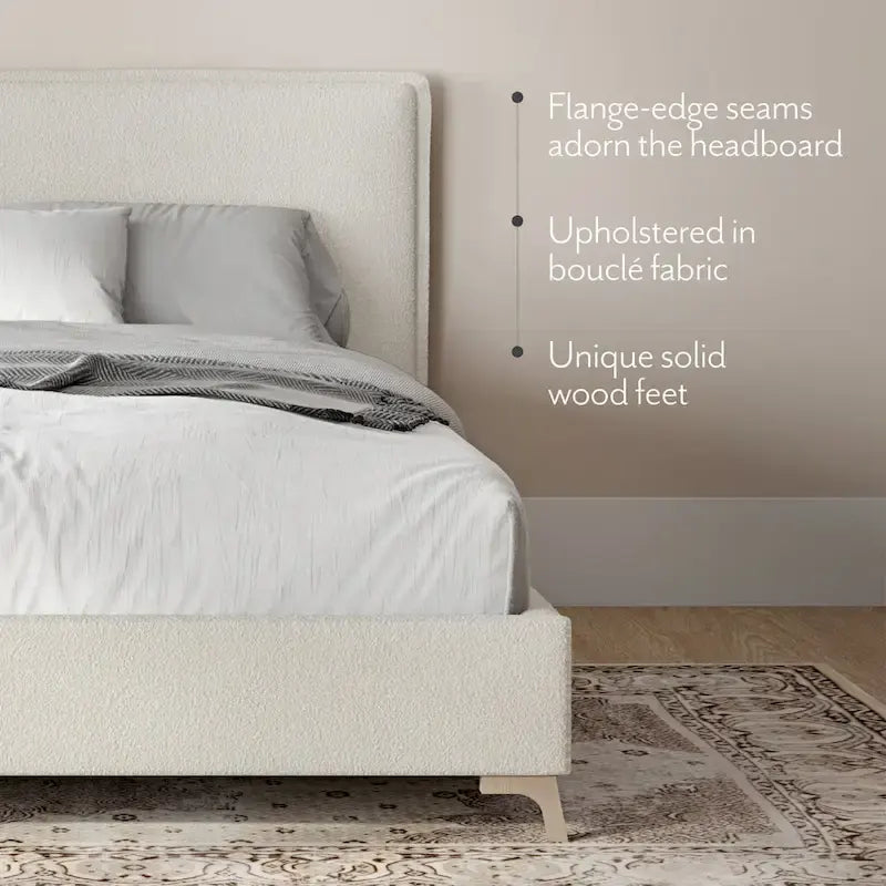 Lottie Cream Boucle Upholstered Queen Platform Bed Frame