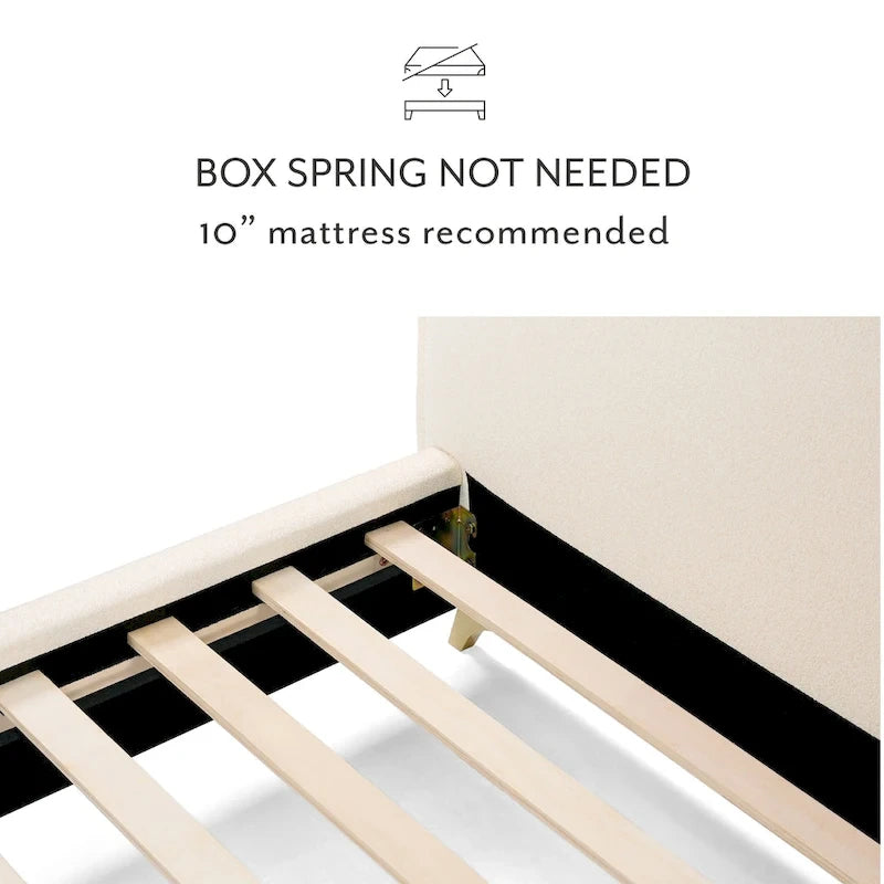 Lottie Cream Boucle Upholstered Queen Platform Bed Frame