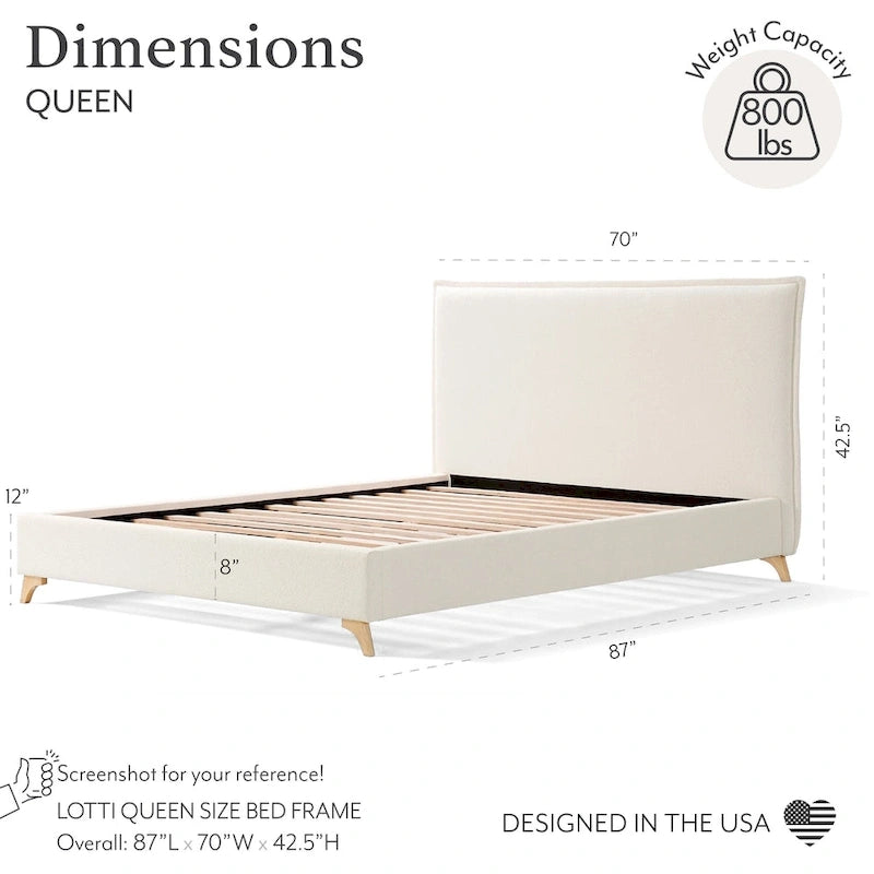Lottie Cream Boucle Upholstered Queen Platform Bed Frame