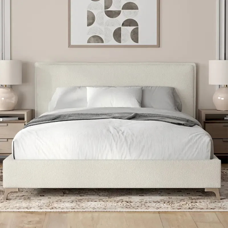 Lottie Cream Boucle Upholstered Queen Platform Bed Frame