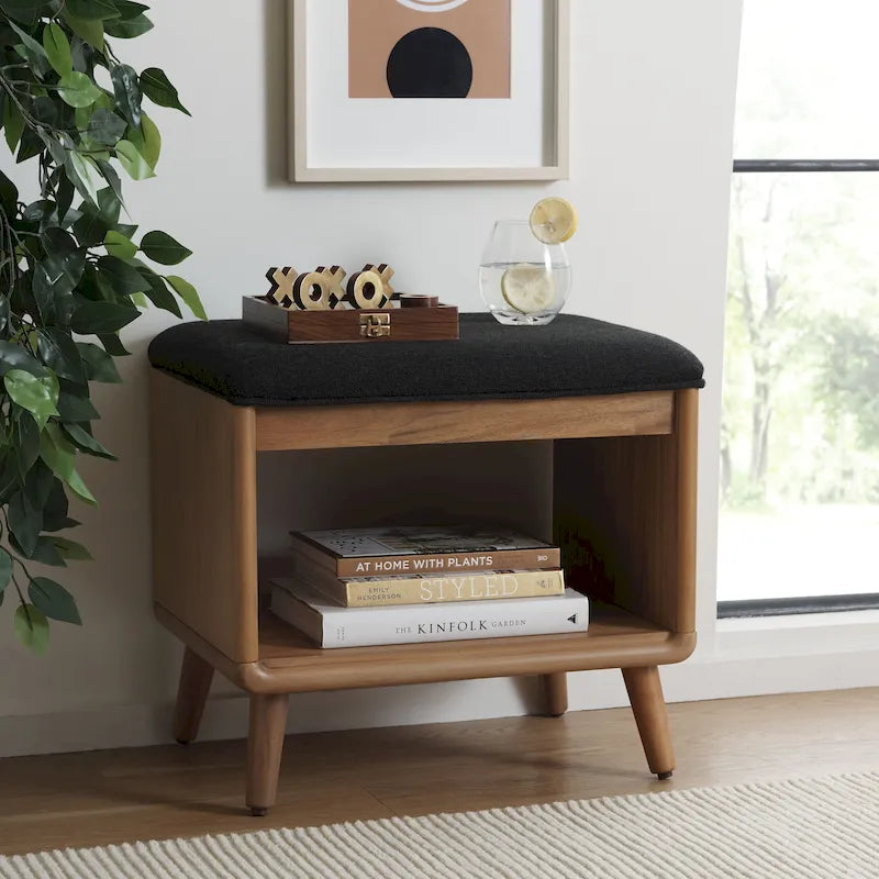 SAFAVIEH Marilla Open Shelf Bench with Cushion - 20  W x 15  D x 18  H - 20Wx15Dx18H