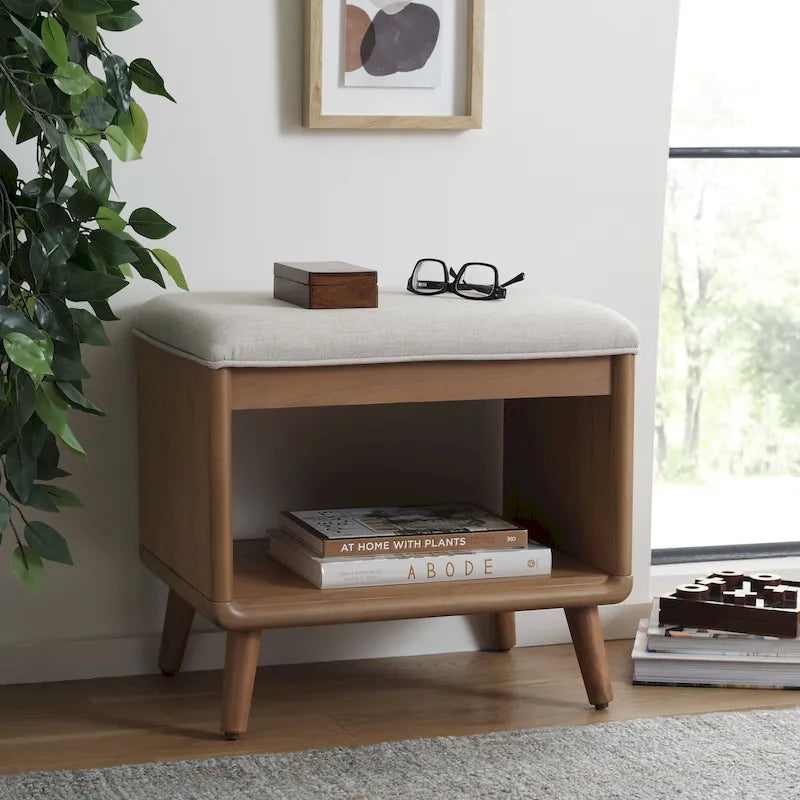 SAFAVIEH Marilla Open Shelf Bench with Cushion - 20  W x 15  D x 18  H - 20Wx15Dx18H