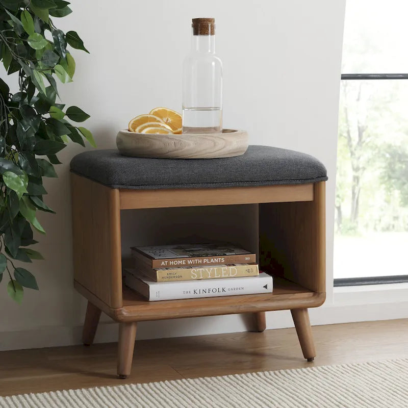 SAFAVIEH Marilla Open Shelf Bench with Cushion - 20  W x 15  D x 18  H - 20Wx15Dx18H