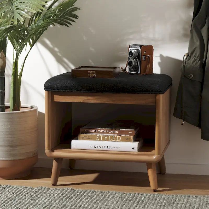 SAFAVIEH Marilla Open Shelf Bench with Cushion - 20  W x 15  D x 18  H - 20Wx15Dx18H