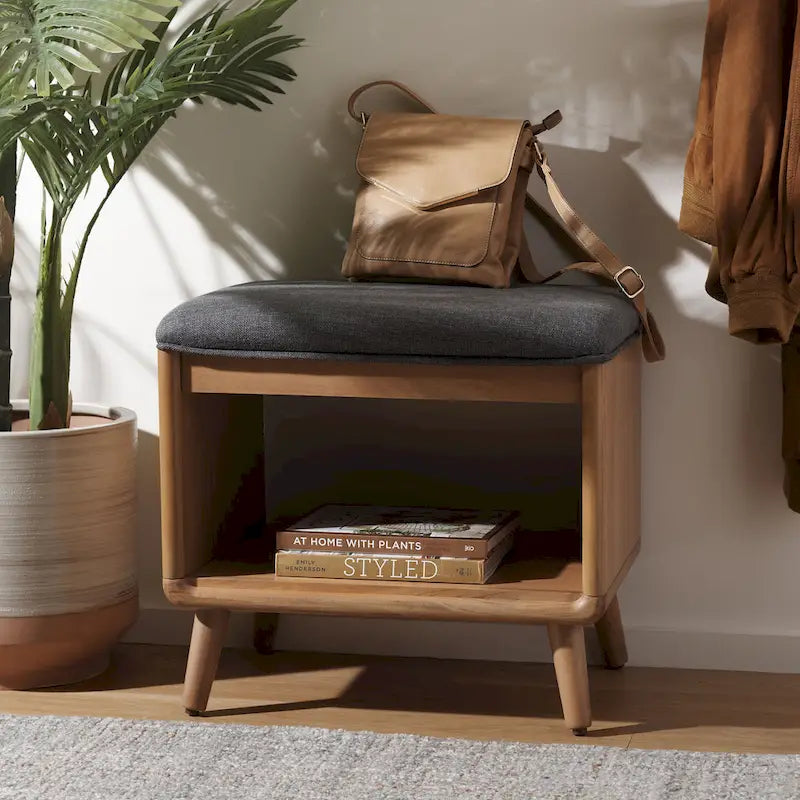 SAFAVIEH Marilla Open Shelf Bench with Cushion - 20  W x 15  D x 18  H - 20Wx15Dx18H