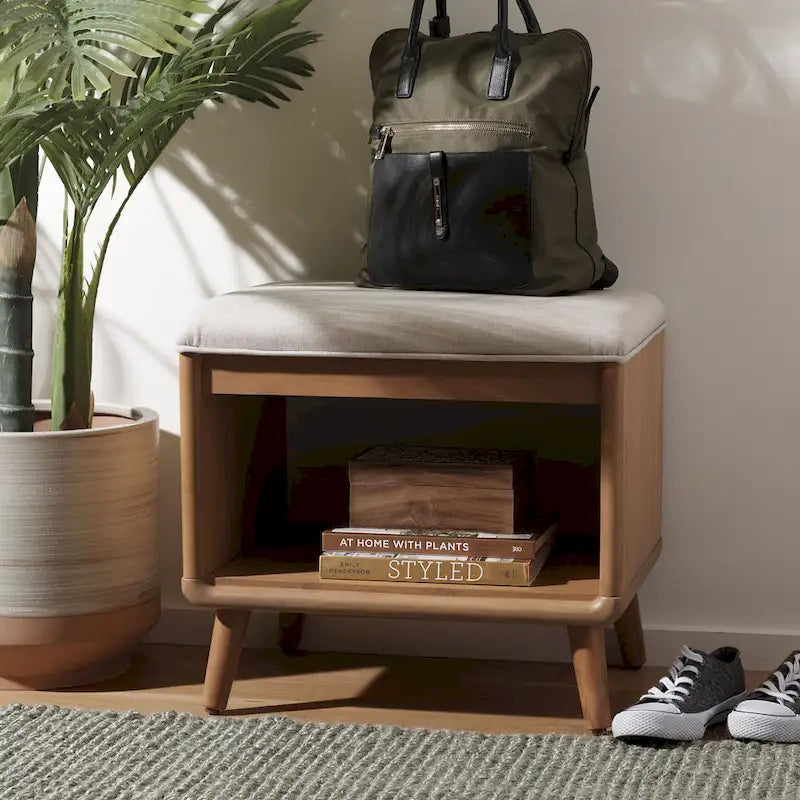 SAFAVIEH Marilla Open Shelf Bench with Cushion - 20  W x 15  D x 18  H - 20Wx15Dx18H