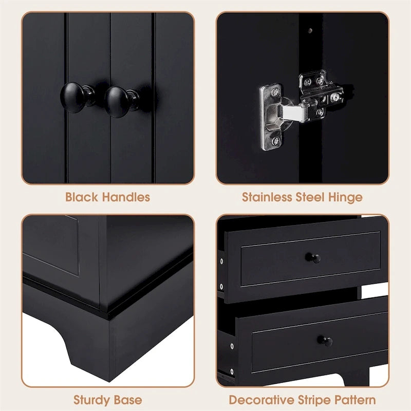 Wooden Storage Cabinet with 2 Doors and 4 Drawers, Adjustable Shelf