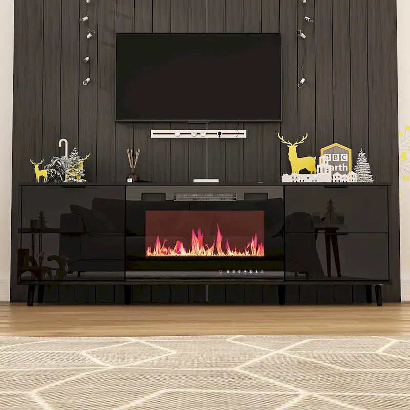 30  Recessed Electric Fireplace High Glossy TV Stand Combo Fireplace