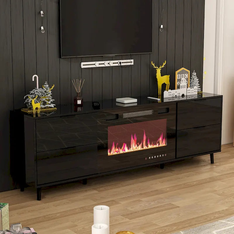30  Recessed Electric Fireplace High Glossy TV Stand Combo Fireplace