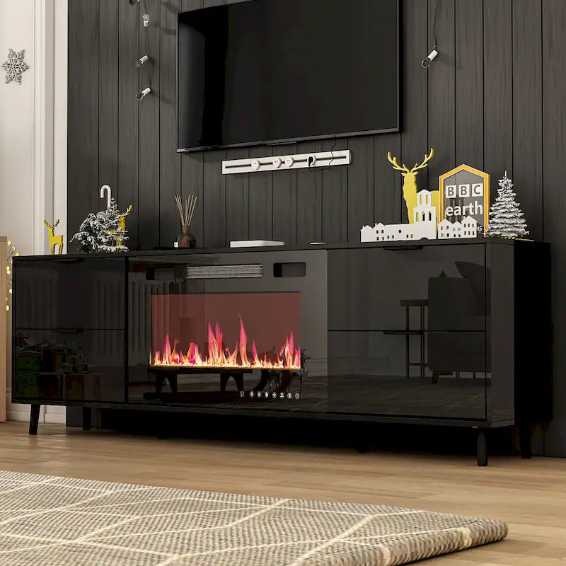 30  Recessed Electric Fireplace High Glossy TV Stand Combo Fireplace