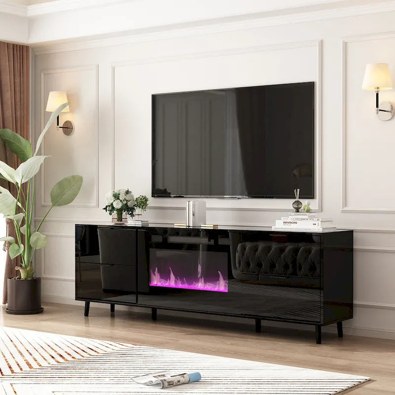 30  Recessed Electric Fireplace High Glossy TV Stand Combo Fireplace