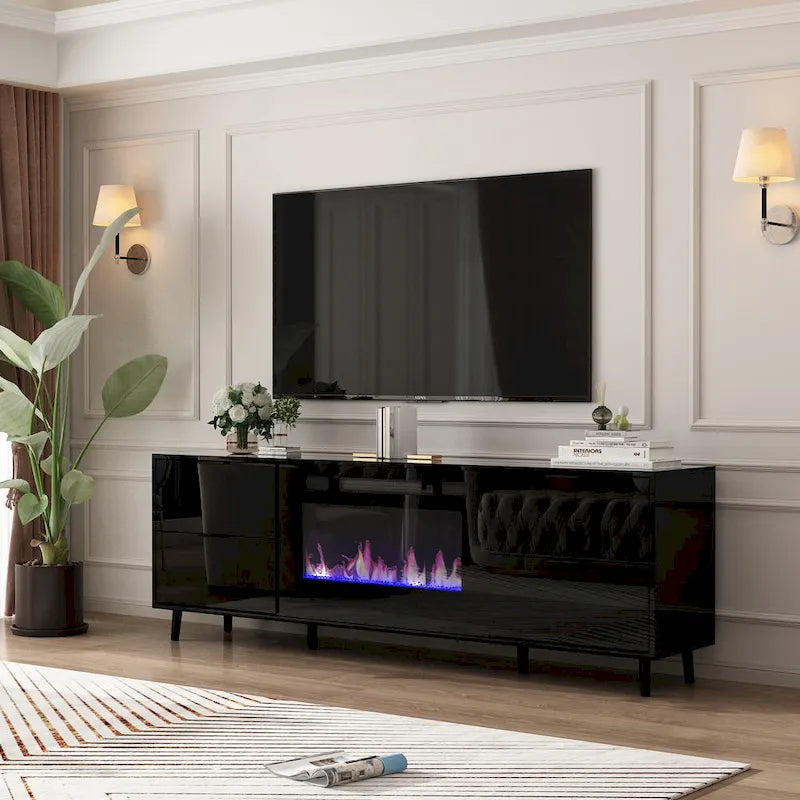 30  Recessed Electric Fireplace High Glossy TV Stand Combo Fireplace