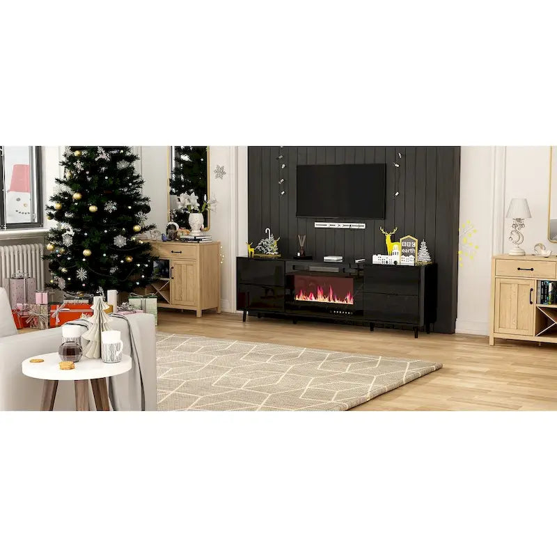30  Recessed Electric Fireplace High Glossy TV Stand Combo Fireplace