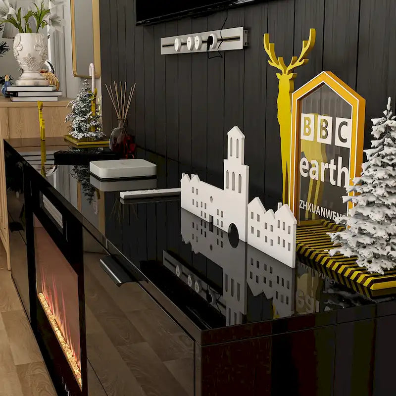 30  Recessed Electric Fireplace High Glossy TV Stand Combo Fireplace