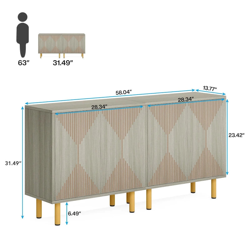 Modern Large White Storage Cabinet, Freestanding Floor Cabinet