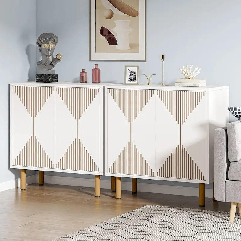 Modern Large White Storage Cabinet, Freestanding Floor Cabinet