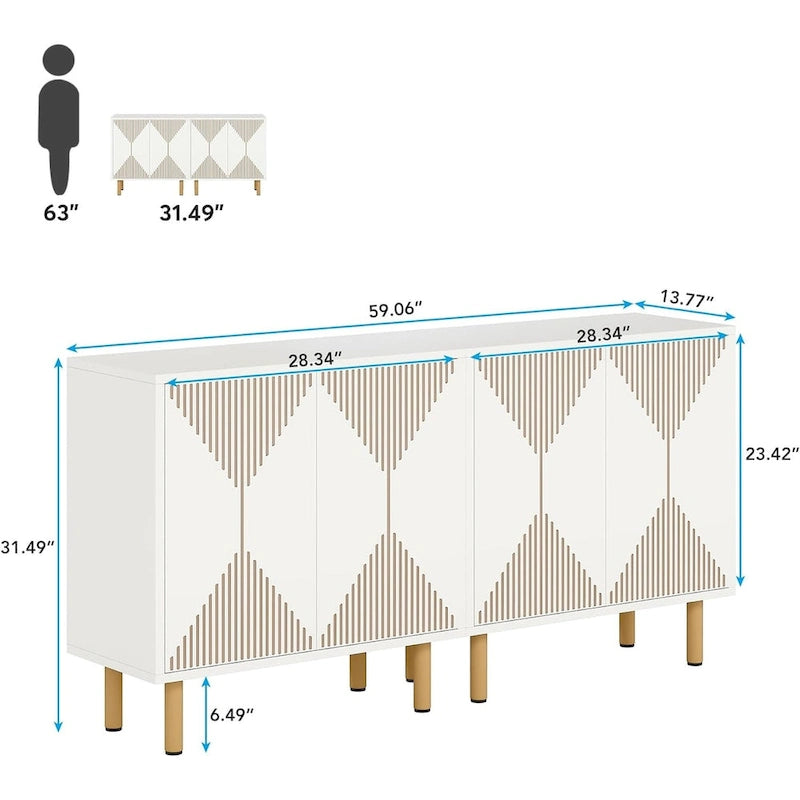 Modern Large White Storage Cabinet, Freestanding Floor Cabinet
