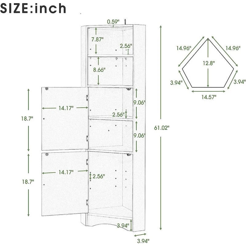 Home Tall Corner Cabinet with 2 Doors and 2 Tiers of Outside Shelves, Freestanding Storage Cabinet with Adjustable Shelves