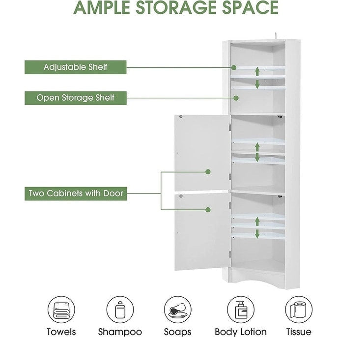 Home Tall Corner Cabinet with 2 Doors and 2 Tiers of Outside Shelves, Freestanding Storage Cabinet with Adjustable Shelves