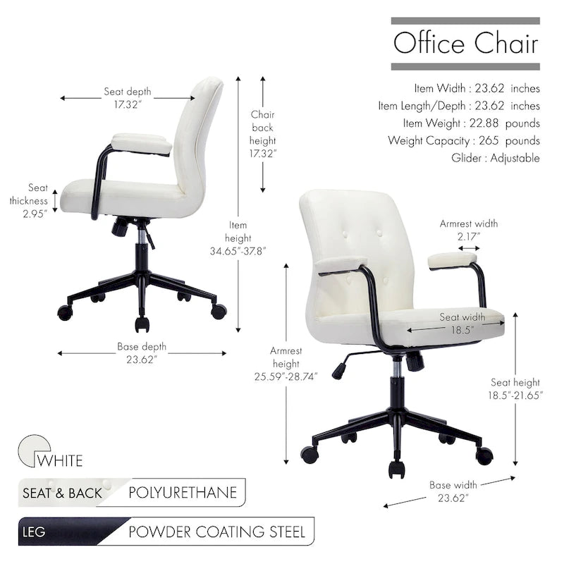 Porthos Home Ames Faux Leather Office Chair with Steel Roller Base, Central Tilt System