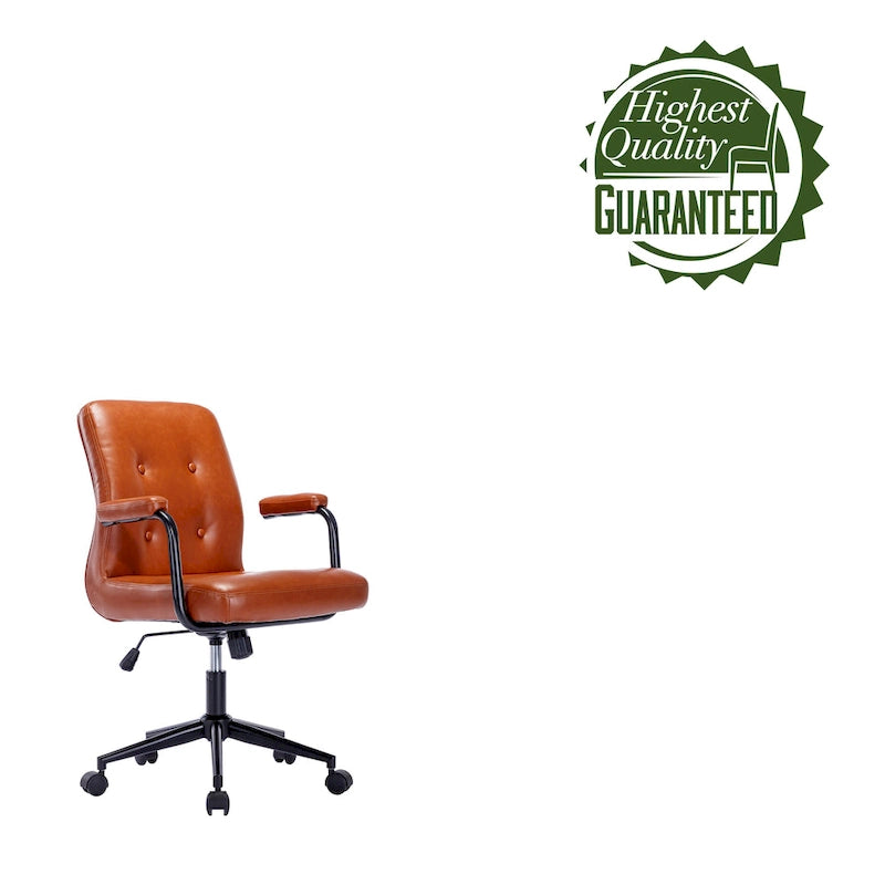 Porthos Home Ames Faux Leather Office Chair with Steel Roller Base, Central Tilt System