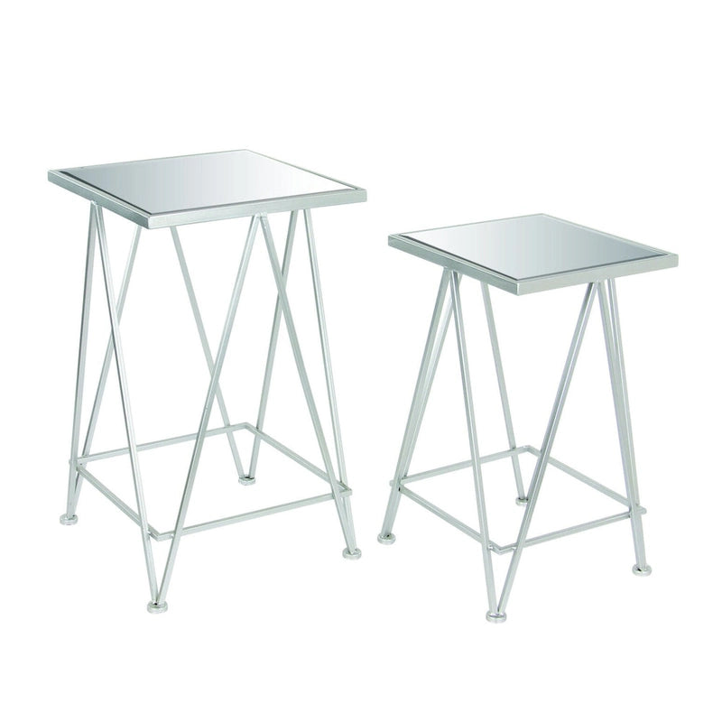 Gold, Silver or Black Metal Contemporary Accent Table with Mirrored Glass Top (Set of 2) - 15 x 15 x 25