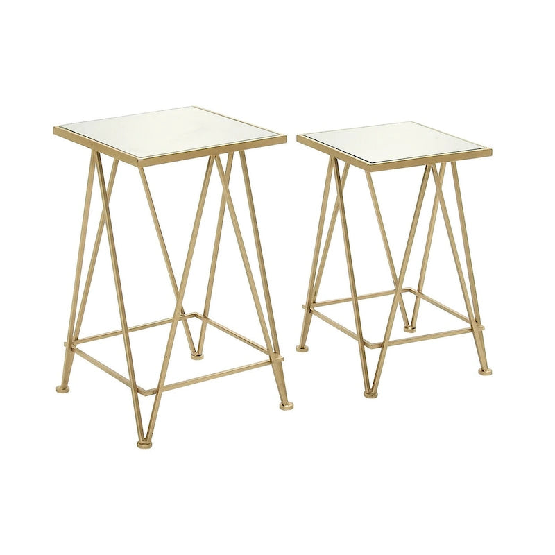 Gold, Silver or Black Metal Contemporary Accent Table with Mirrored Glass Top (Set of 2) - 15 x 15 x 25