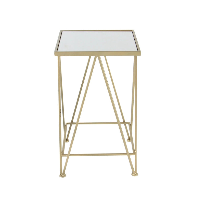 Gold, Silver or Black Metal Contemporary Accent Table with Mirrored Glass Top (Set of 2) - 15 x 15 x 25