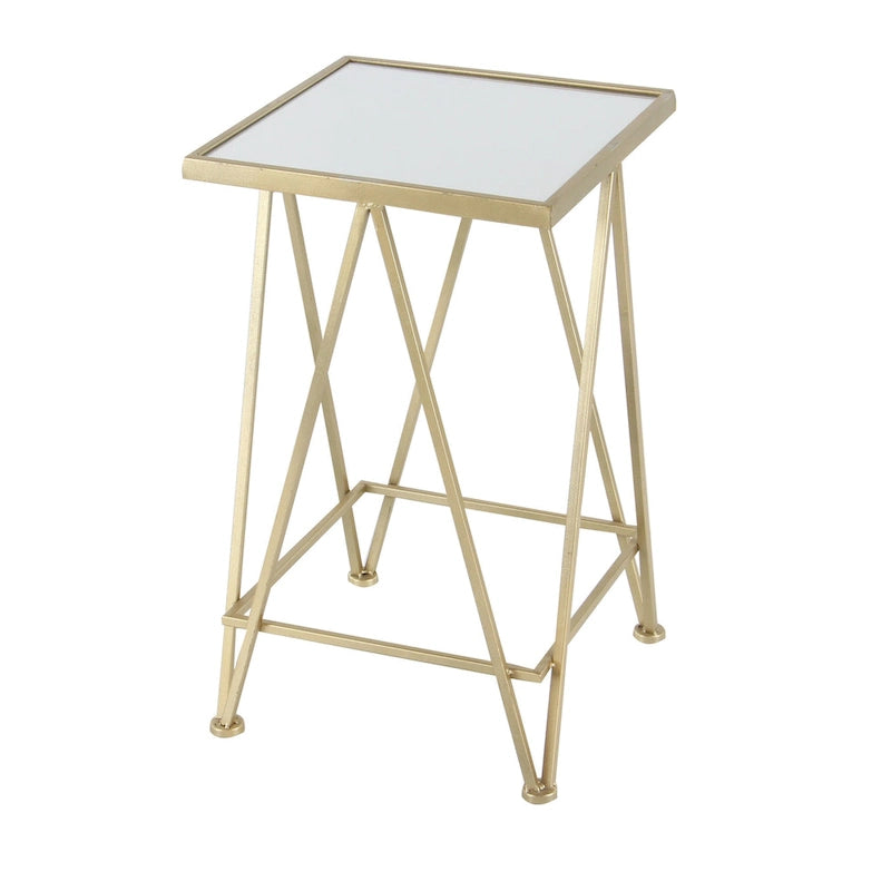 Gold, Silver or Black Metal Contemporary Accent Table with Mirrored Glass Top (Set of 2) - 15 x 15 x 25
