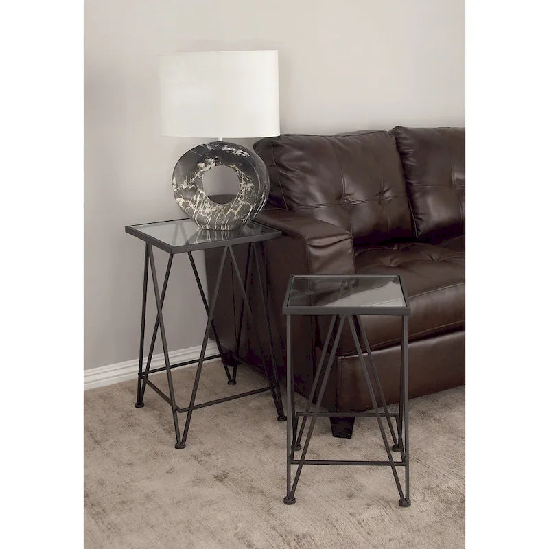 Gold, Silver or Black Metal Contemporary Accent Table with Mirrored Glass Top (Set of 2) - 15 x 15 x 25