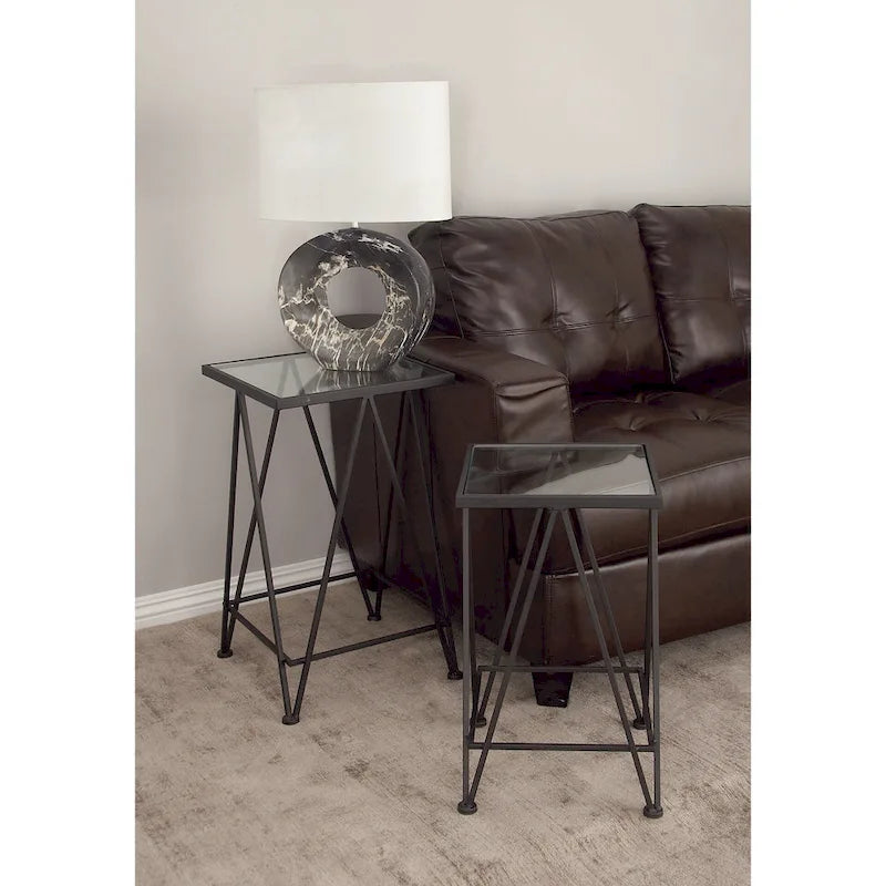 Gold, Silver or Black Metal Contemporary Accent Table with Mirrored Glass Top (Set of 2) - 15 x 15 x 25