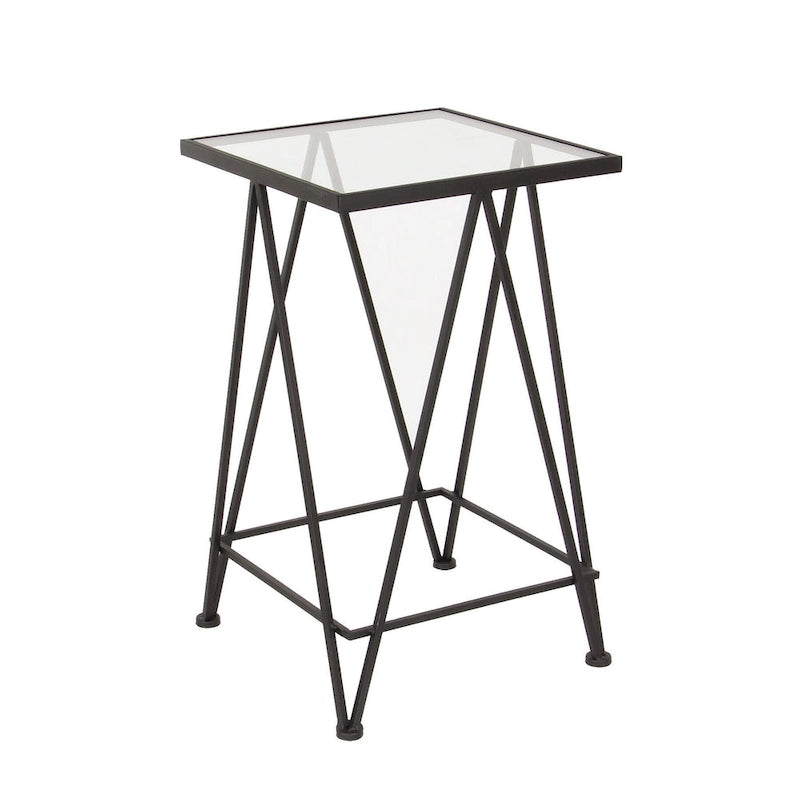 Gold, Silver or Black Metal Contemporary Accent Table with Mirrored Glass Top (Set of 2) - 15 x 15 x 25