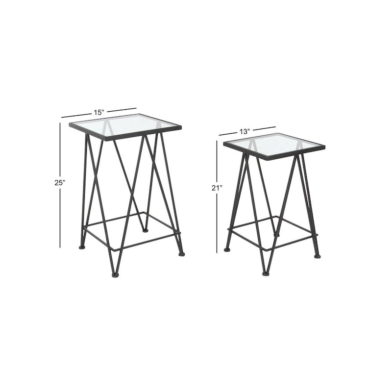 Gold, Silver or Black Metal Contemporary Accent Table with Mirrored Glass Top (Set of 2) - 15 x 15 x 25