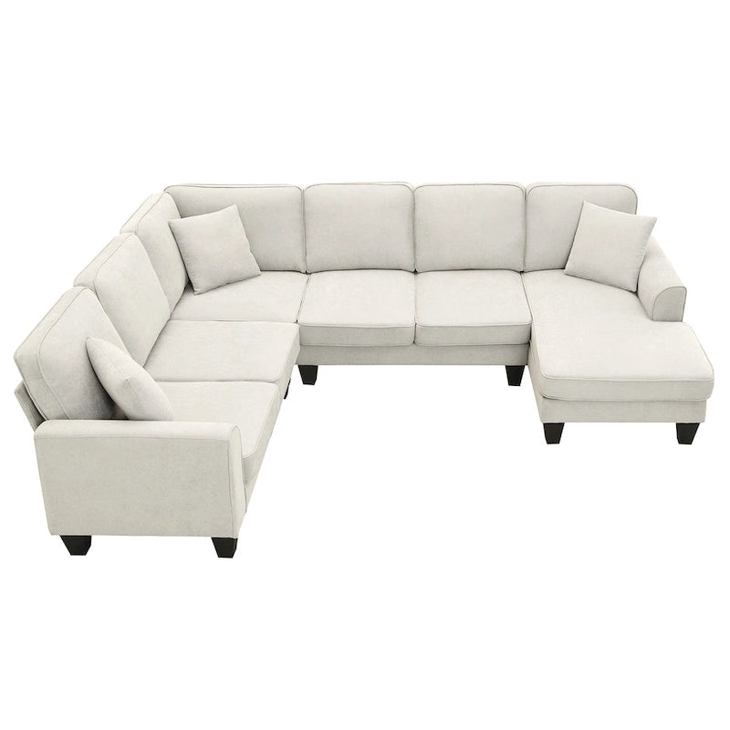 [VIDEO provided] [New] 108*85.5  Modern U Shape Sectional Sofa, 7 Seat Fabric Sectional Sofa Set with 3 Pillows Included for Liv