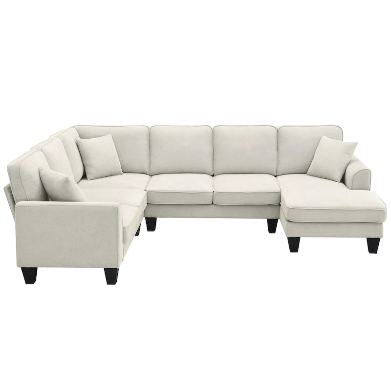 [VIDEO provided] [New] 108*85.5  Modern U Shape Sectional Sofa, 7 Seat Fabric Sectional Sofa Set with 3 Pillows Included for Liv