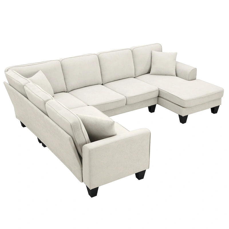 [VIDEO provided] [New] 108*85.5  Modern U Shape Sectional Sofa, 7 Seat Fabric Sectional Sofa Set with 3 Pillows Included for Liv