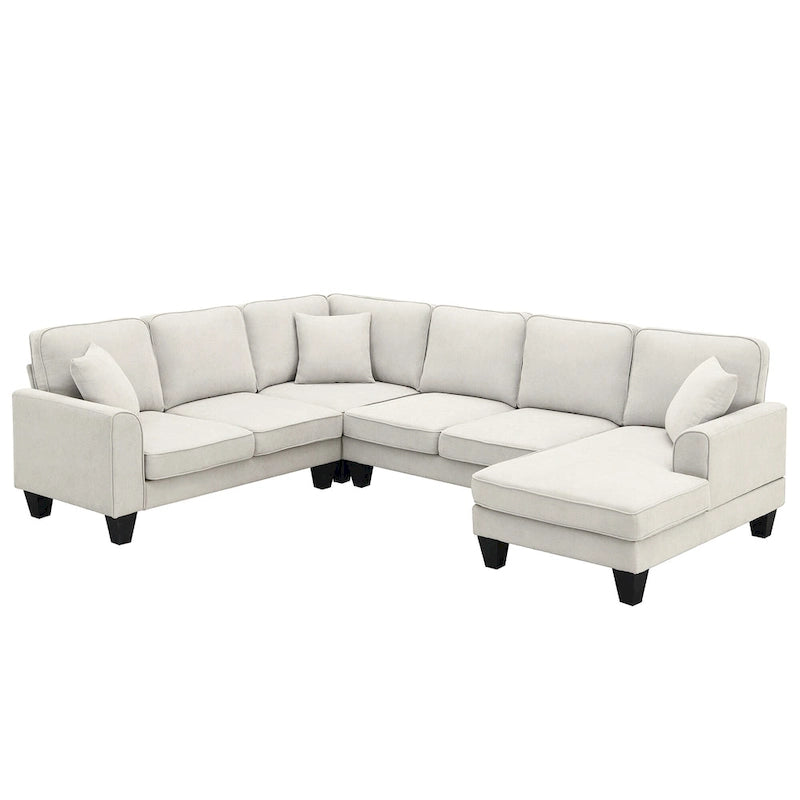 [VIDEO provided] [New] 108*85.5  Modern U Shape Sectional Sofa, 7 Seat Fabric Sectional Sofa Set with 3 Pillows Included for Liv
