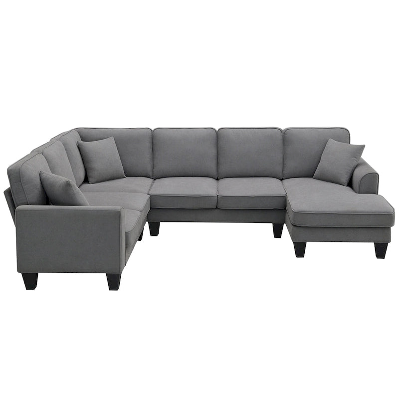 [VIDEO provided] [New] 108*85.5  Modern U Shape Sectional Sofa, 7 Seat Fabric Sectional Sofa Set with 3 Pillows Included for Liv