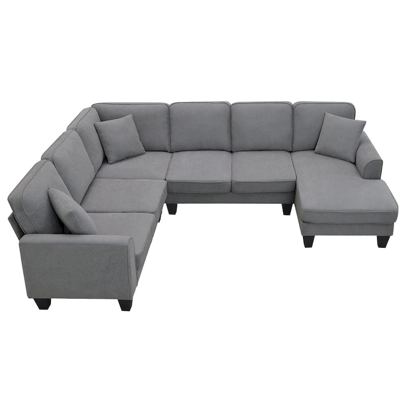 [VIDEO provided] [New] 108*85.5  Modern U Shape Sectional Sofa, 7 Seat Fabric Sectional Sofa Set with 3 Pillows Included for Liv