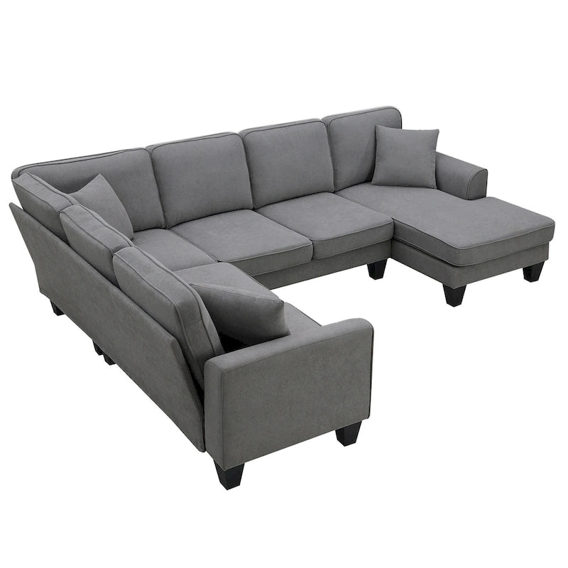 [VIDEO provided] [New] 108*85.5  Modern U Shape Sectional Sofa, 7 Seat Fabric Sectional Sofa Set with 3 Pillows Included for Liv