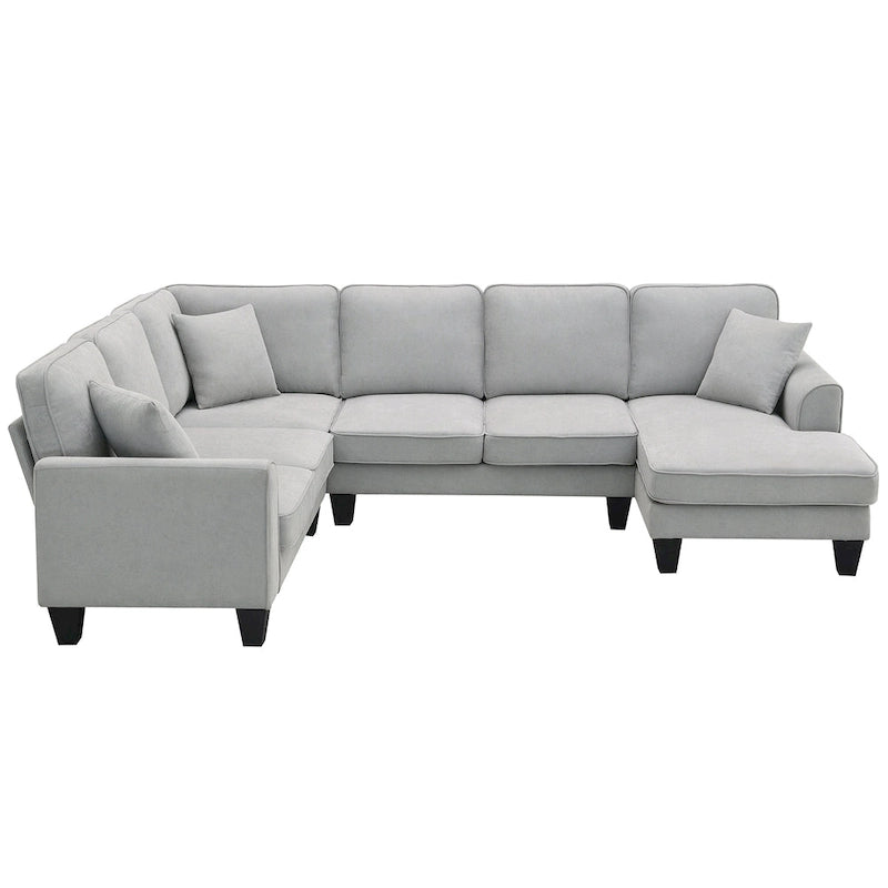 [VIDEO provided] [New] 108*85.5  Modern U Shape Sectional Sofa, 7 Seat Fabric Sectional Sofa Set with 3 Pillows Included for Liv
