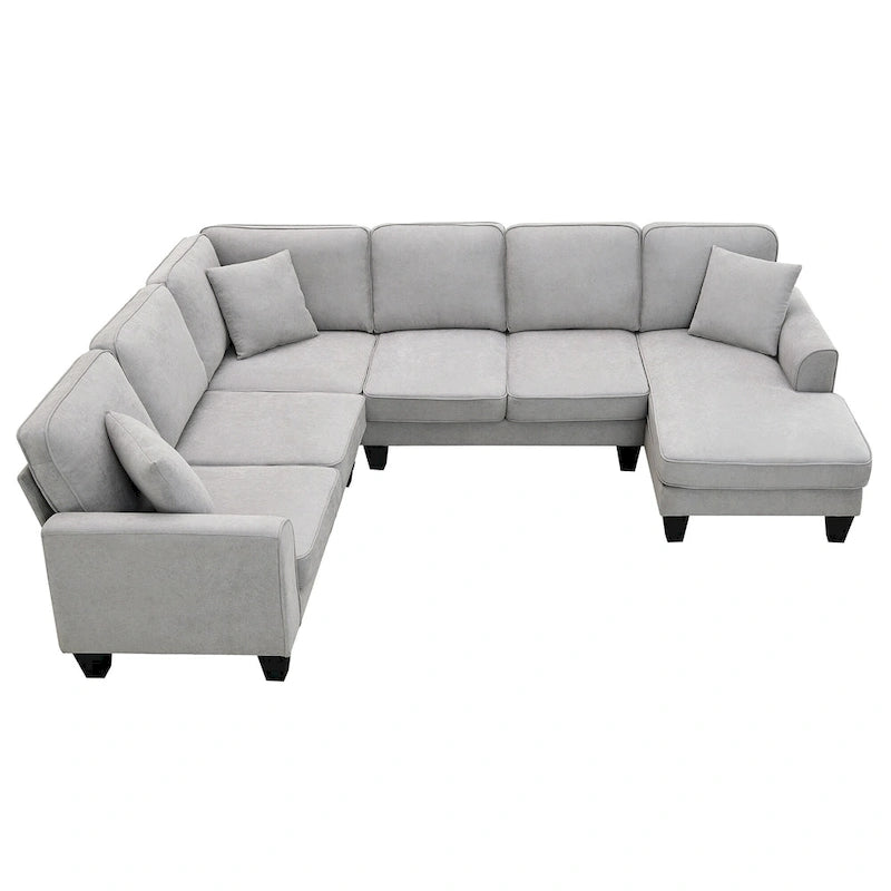 [VIDEO provided] [New] 108*85.5  Modern U Shape Sectional Sofa, 7 Seat Fabric Sectional Sofa Set with 3 Pillows Included for Liv