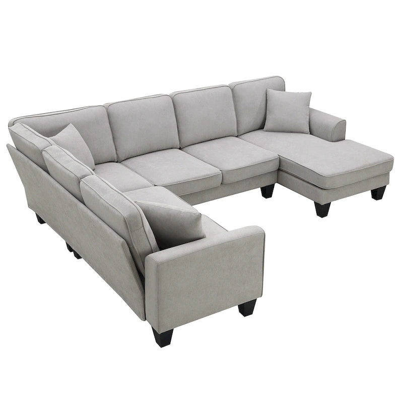 [VIDEO provided] [New] 108*85.5  Modern U Shape Sectional Sofa, 7 Seat Fabric Sectional Sofa Set with 3 Pillows Included for Liv