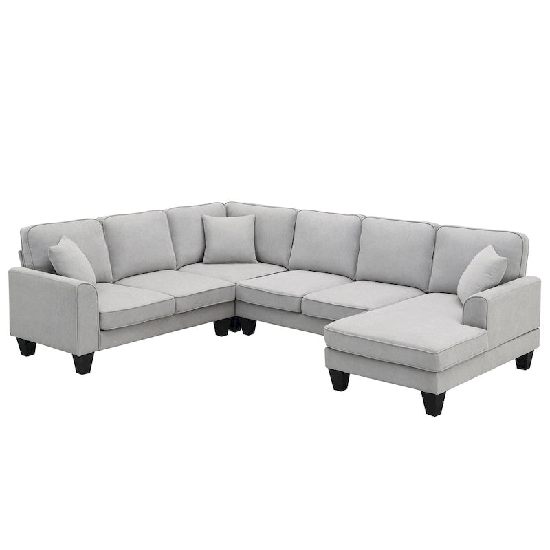 [VIDEO provided] [New] 108*85.5  Modern U Shape Sectional Sofa, 7 Seat Fabric Sectional Sofa Set with 3 Pillows Included for Liv